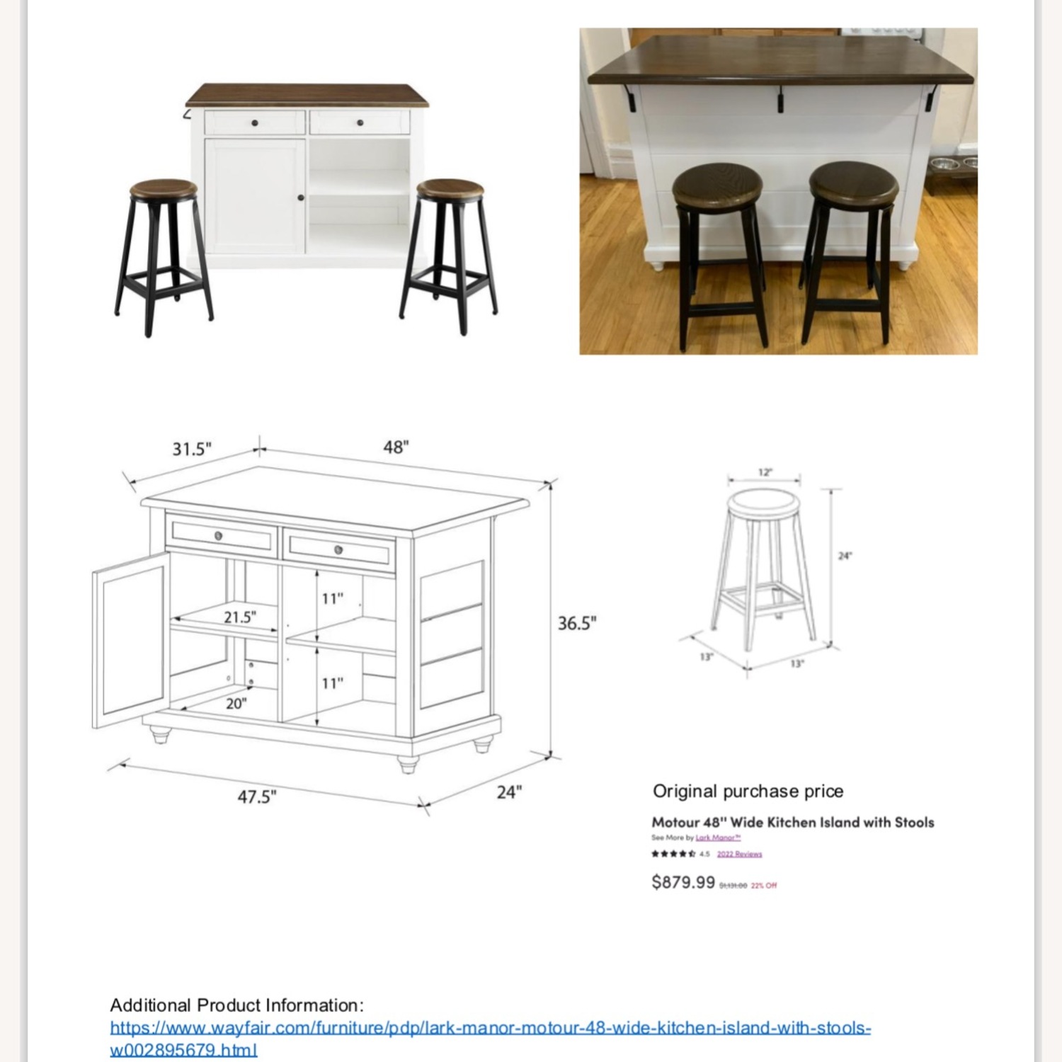 Kitchen Island with storage and bar stools - image-3