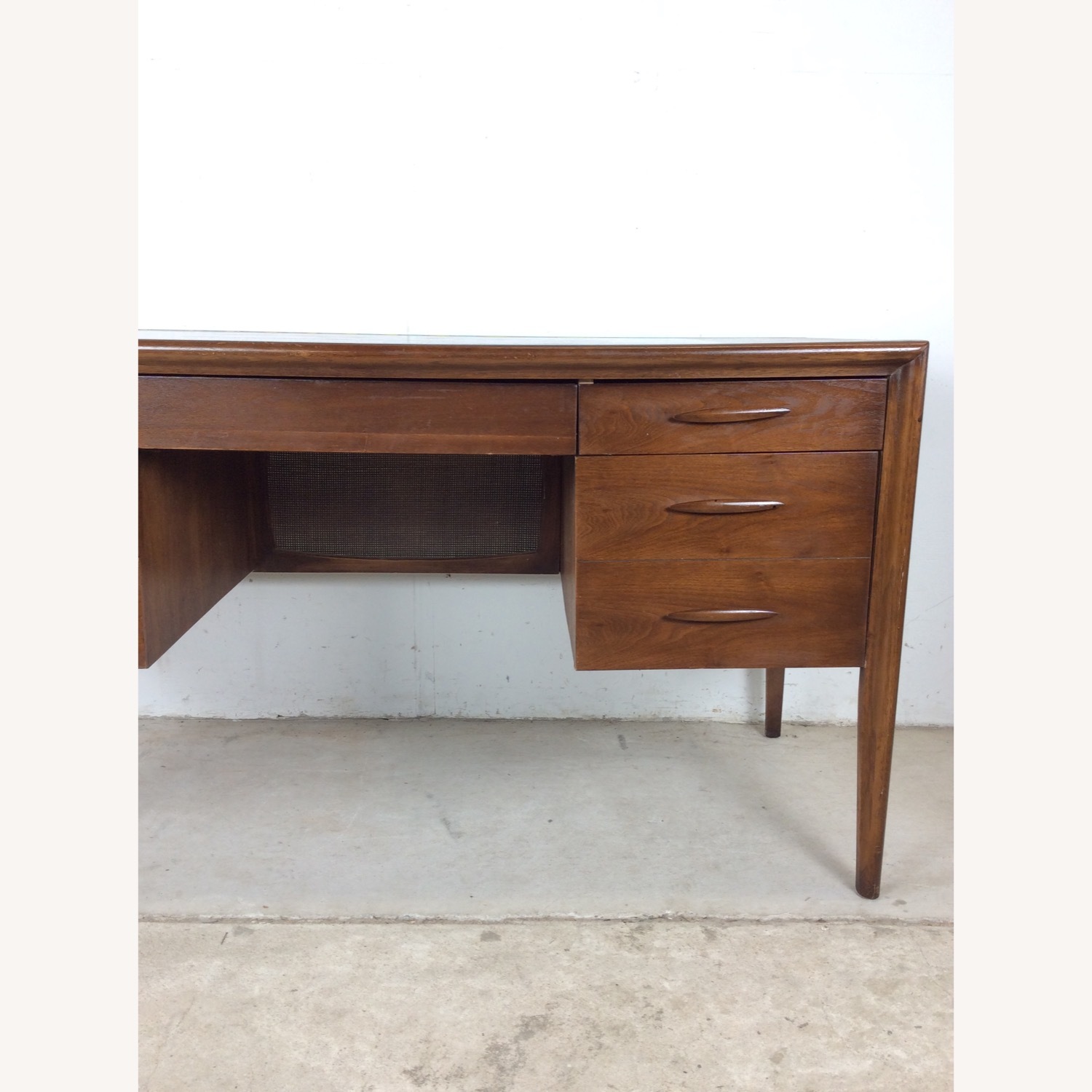 Mid Century Writing Desk w/ Caned Back by Broyhill - image-3