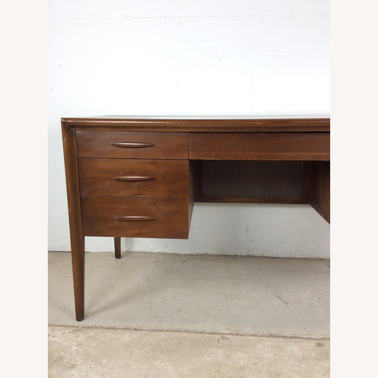 Mid Century Writing Desk w/ Caned Back by Broyhill - image-2