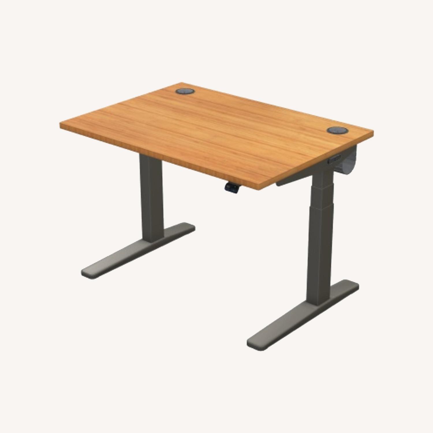 Dark Brown Wood Sit To Stand Desk - image-0