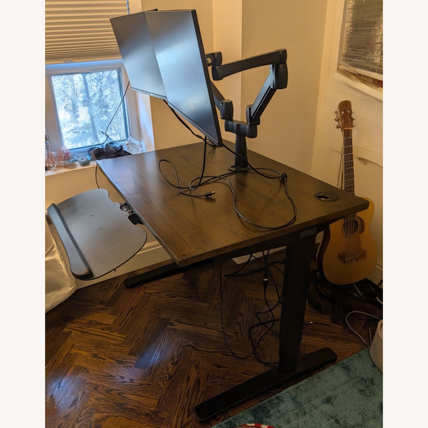 Dark Brown Wood Sit To Stand Desk - image-1