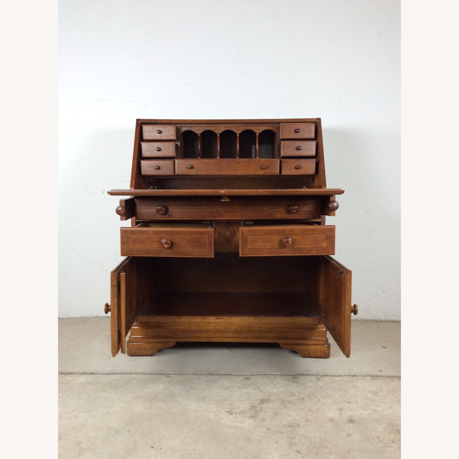 Vintage Drop Front Secretary Desk with Storage - image-18