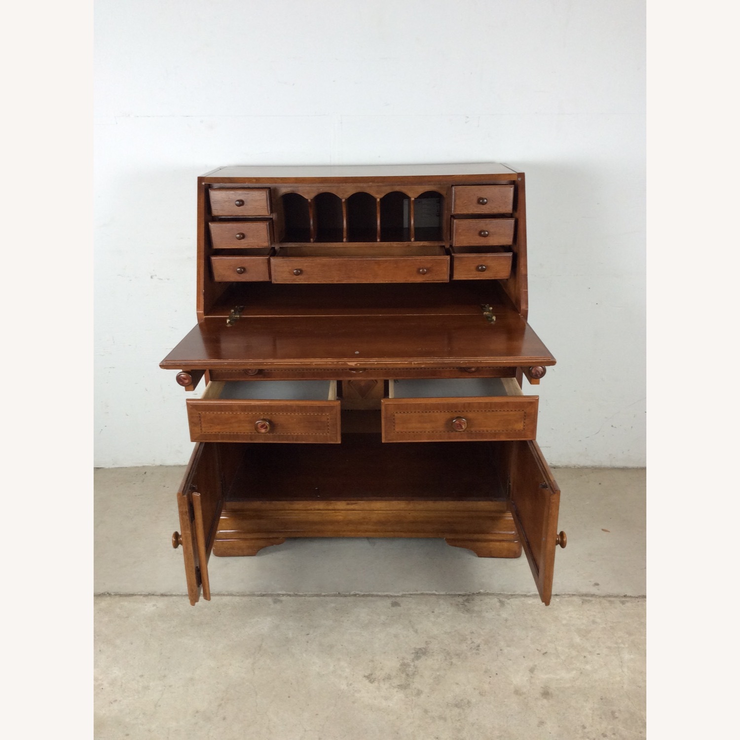 Vintage Drop Front Secretary Desk with Storage - image-19