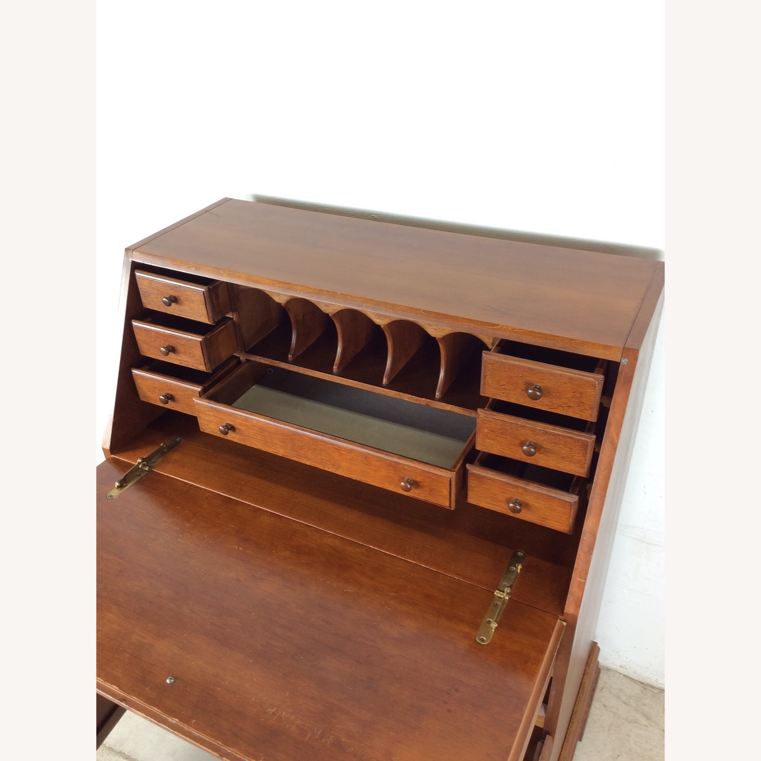 Vintage Drop Front Secretary Desk with Storage - image-24