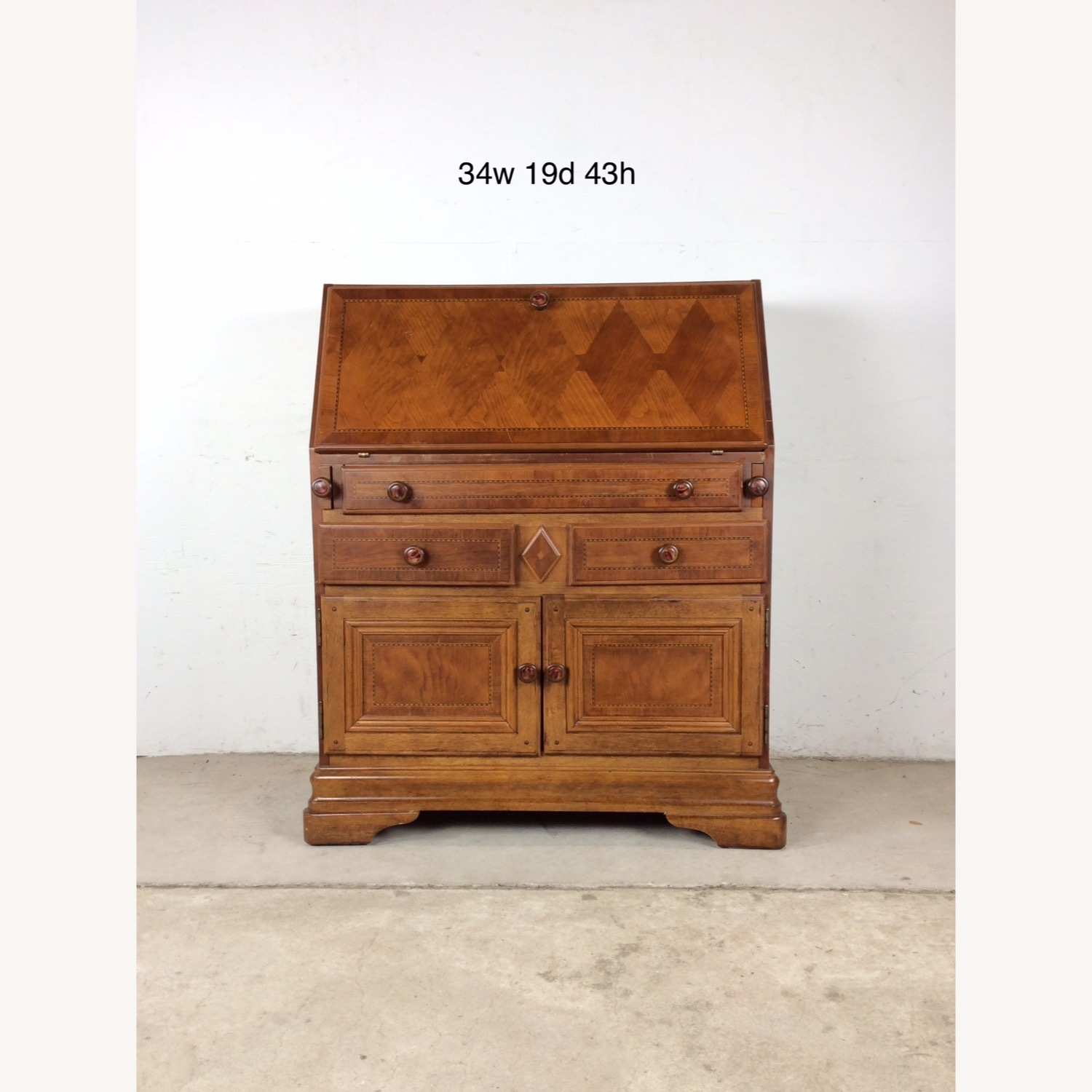 Vintage Drop Front Secretary Desk with Storage - image-29
