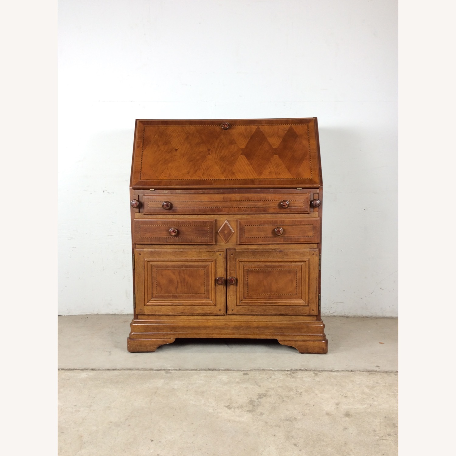 Vintage Drop Front Secretary Desk with Storage - image-1