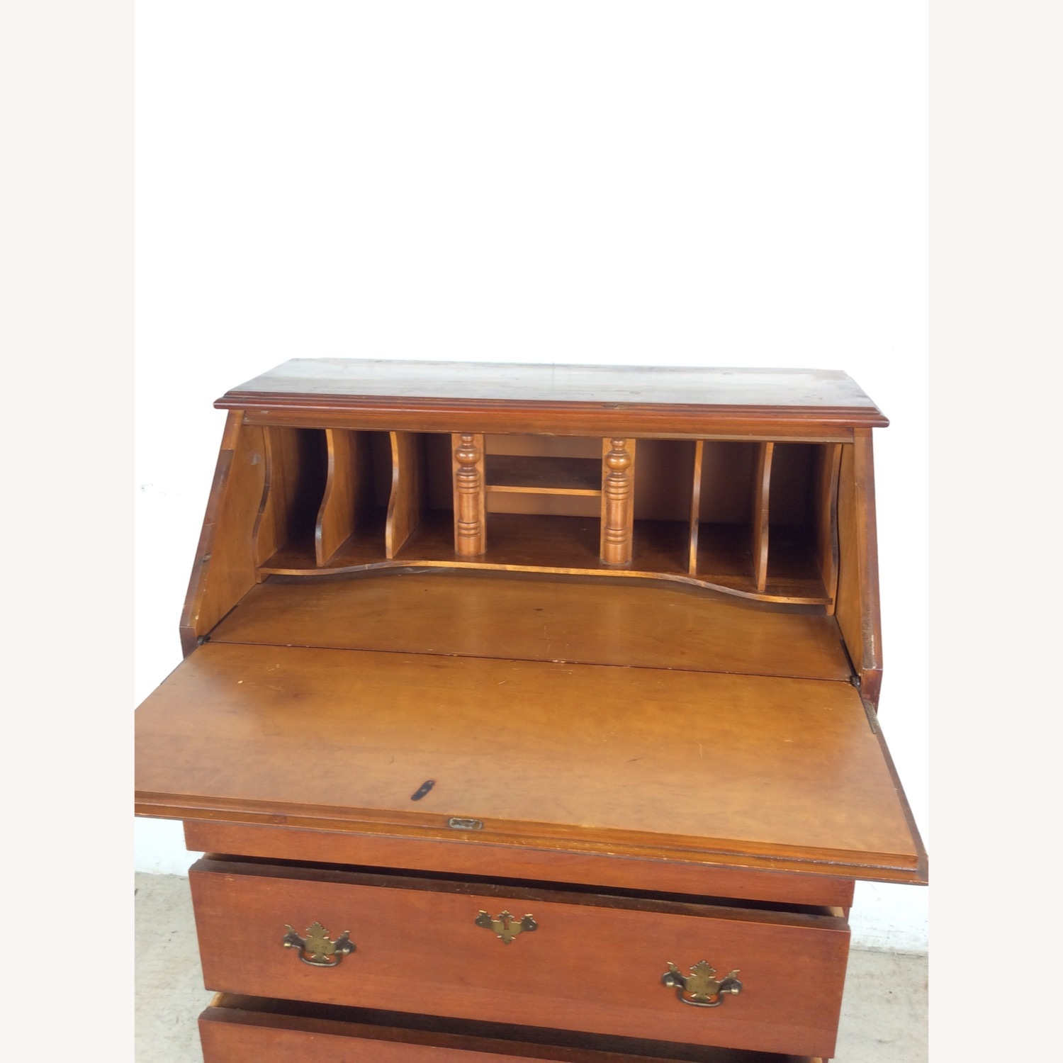 Antique Drop Front Maple Secretary Writing Desk - image-12
