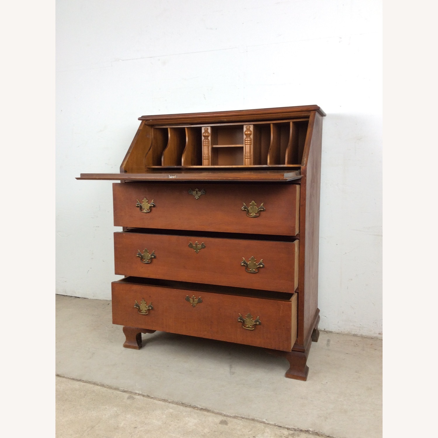 Antique Drop Front Maple Secretary Writing Desk - image-11
