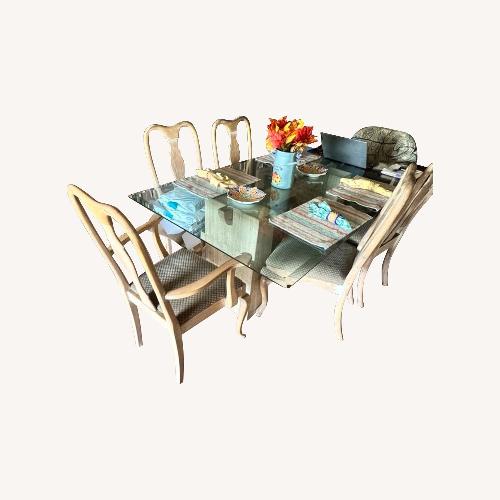 Used Italian Glass and Stone Base Dining set for sale on AptDeco