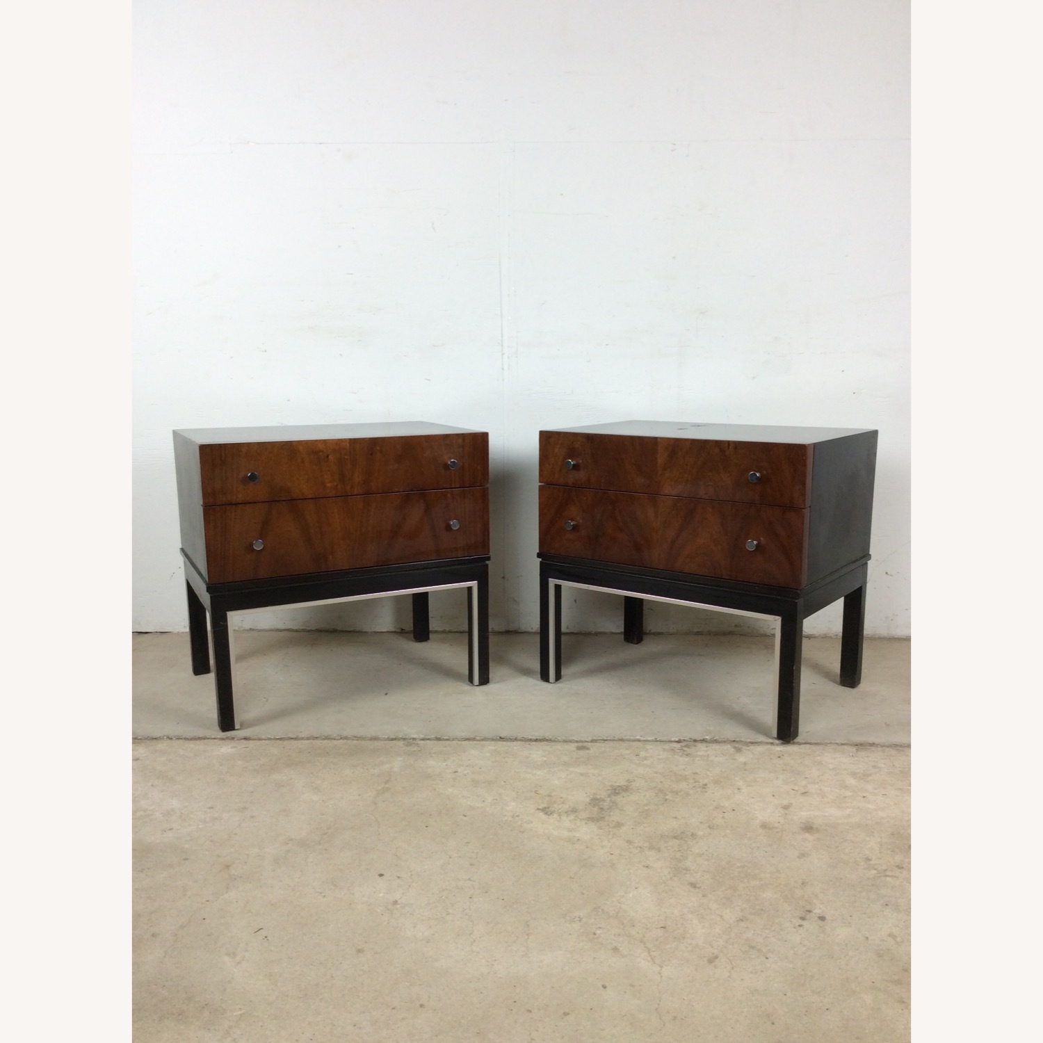 Pair Mid Century Nightstands with Chrome Accents - image-2