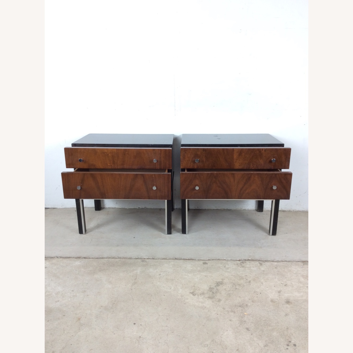Pair Mid Century Nightstands with Chrome Accents - image-15