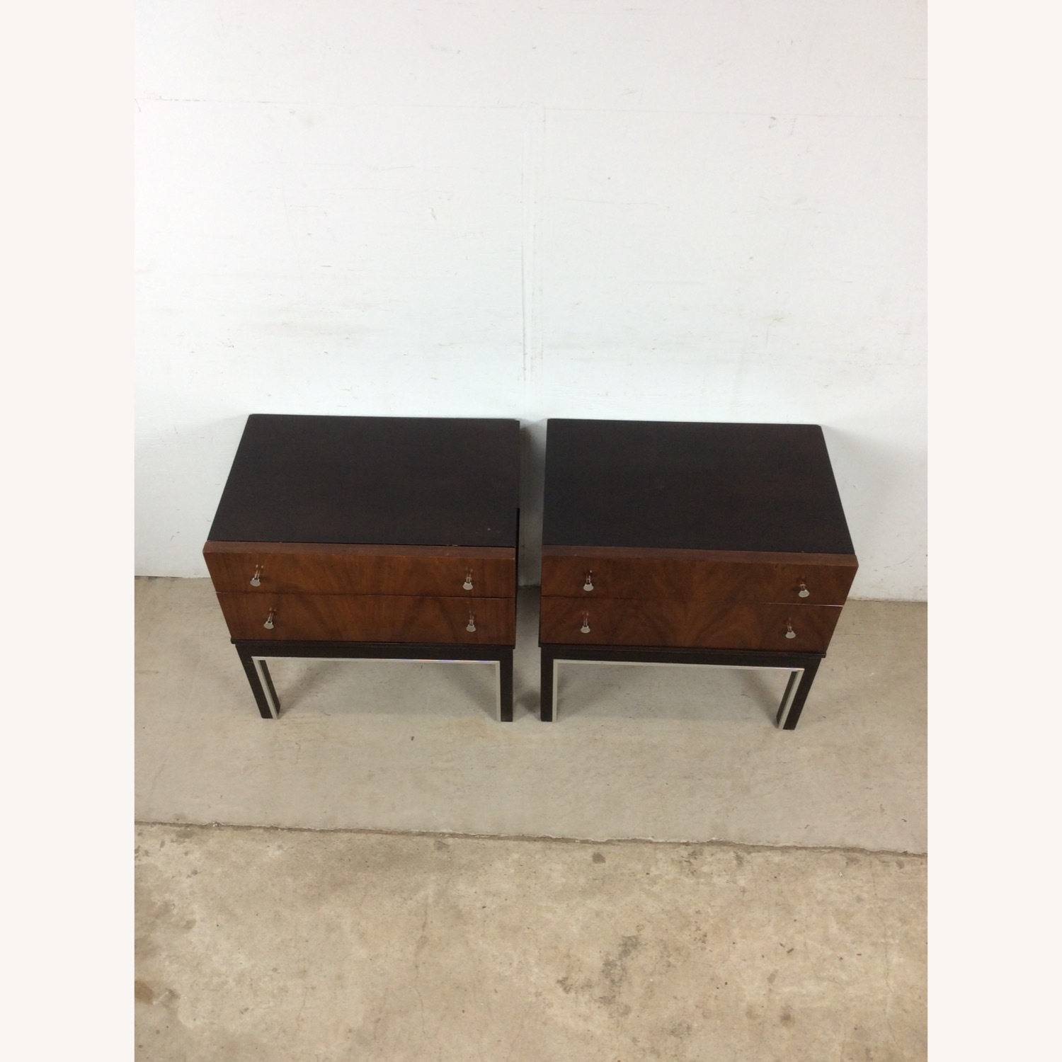 Pair Mid Century Nightstands with Chrome Accents - image-6