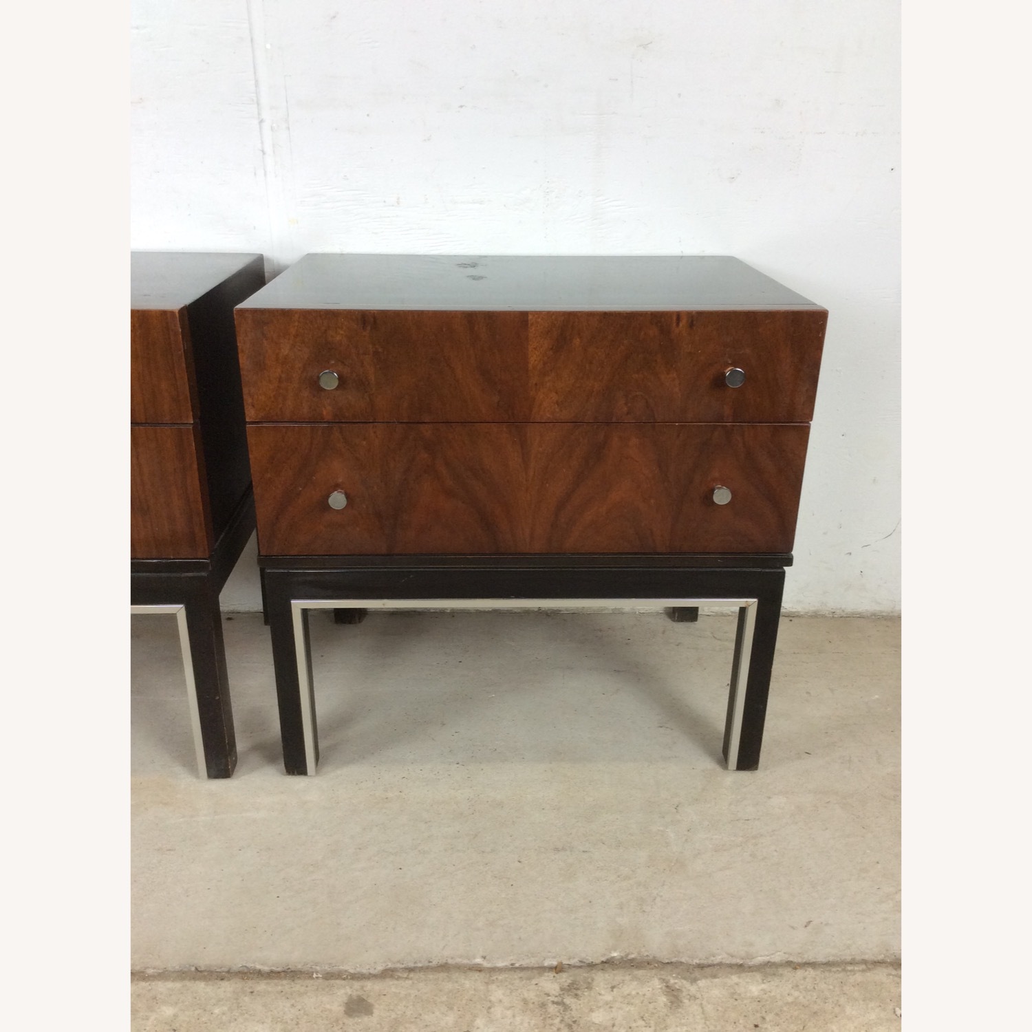 Pair Mid Century Nightstands with Chrome Accents - image-12