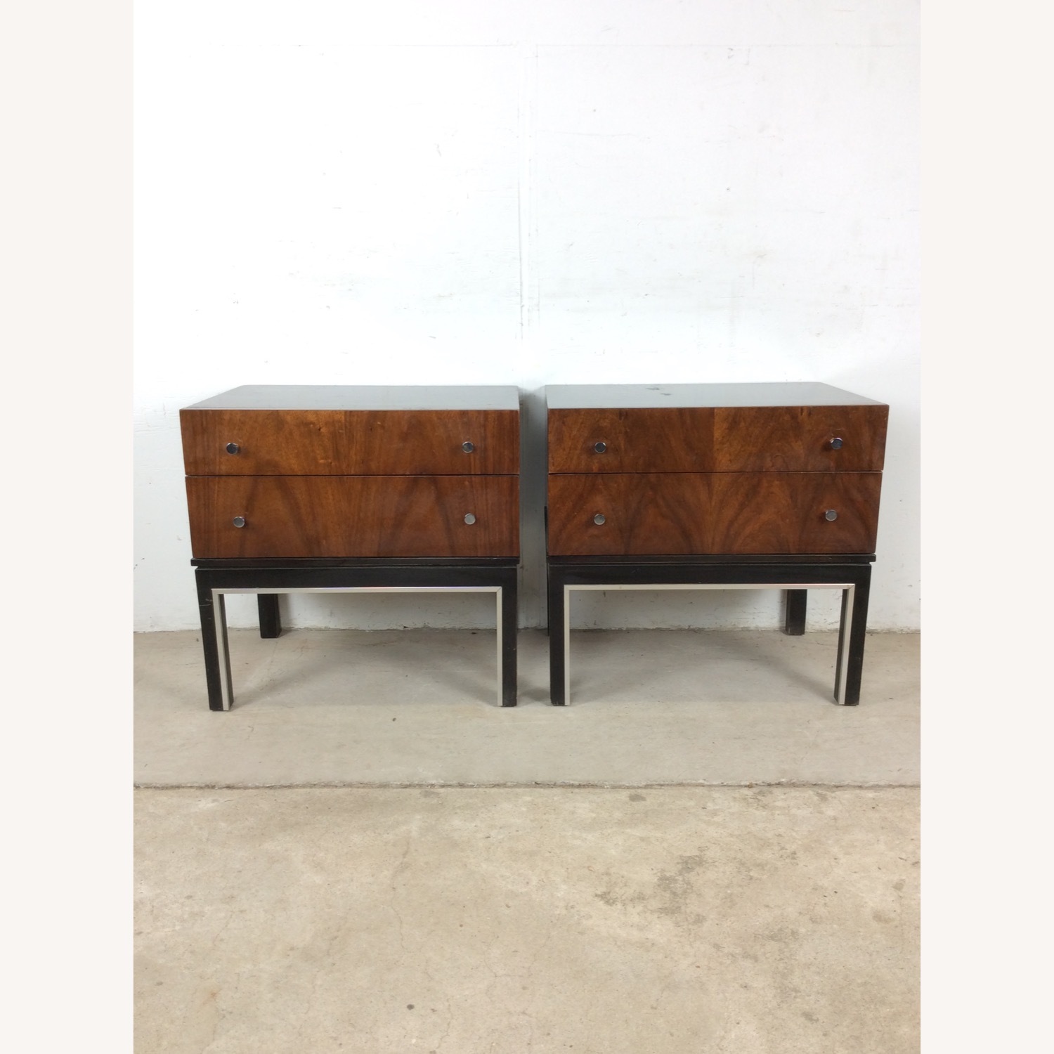 Pair Mid Century Nightstands with Chrome Accents - image-10
