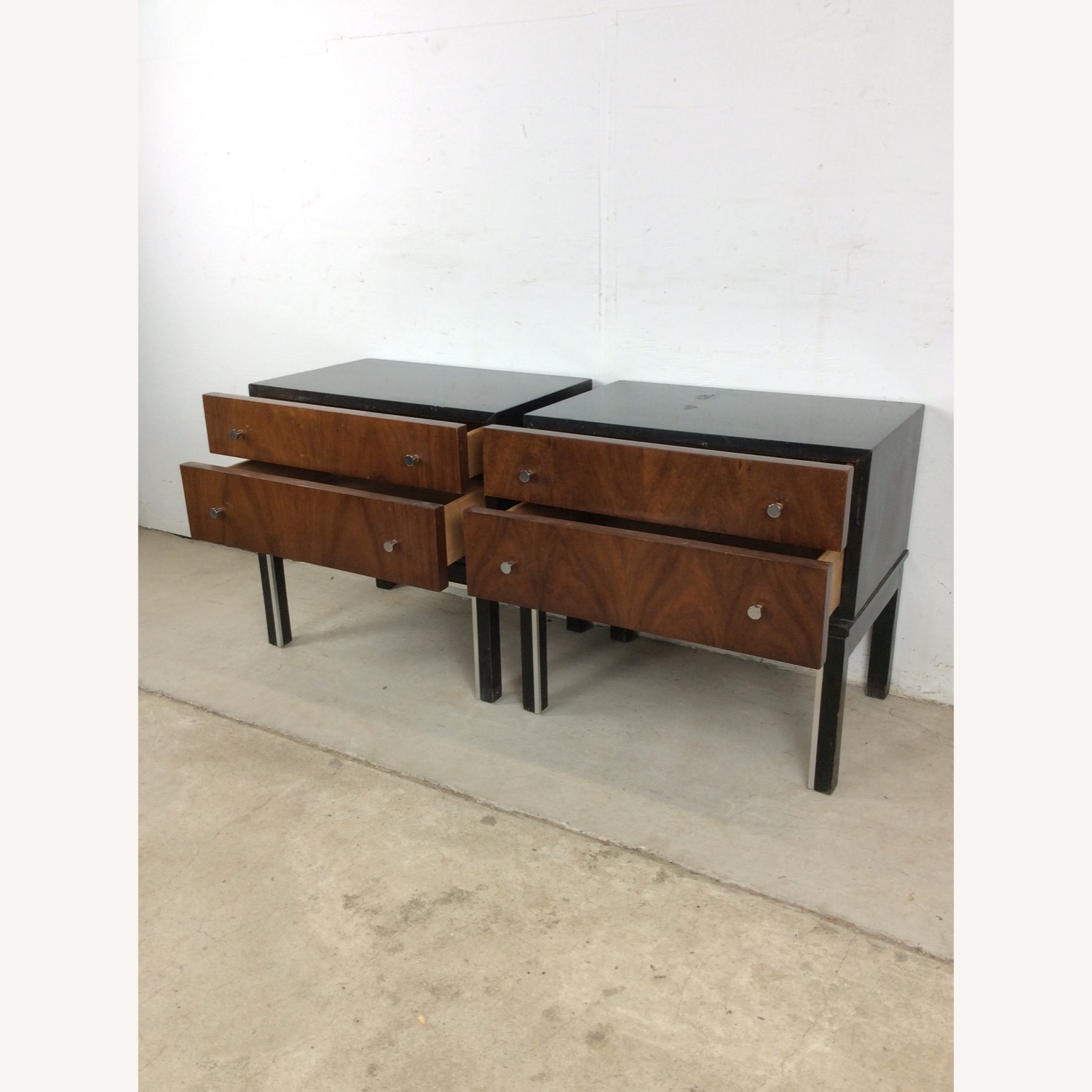 Pair Mid Century Nightstands with Chrome Accents - image-16