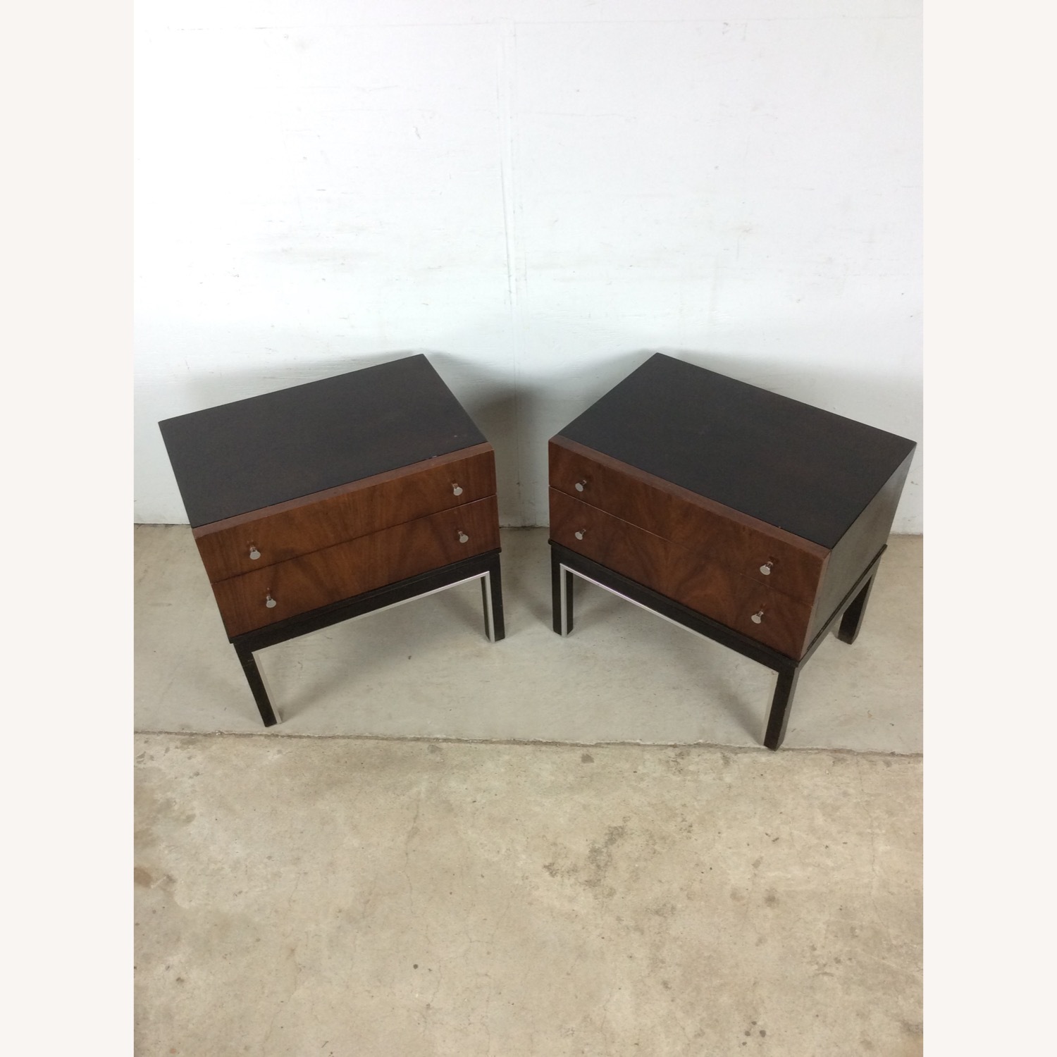 Pair Mid Century Nightstands with Chrome Accents - image-3