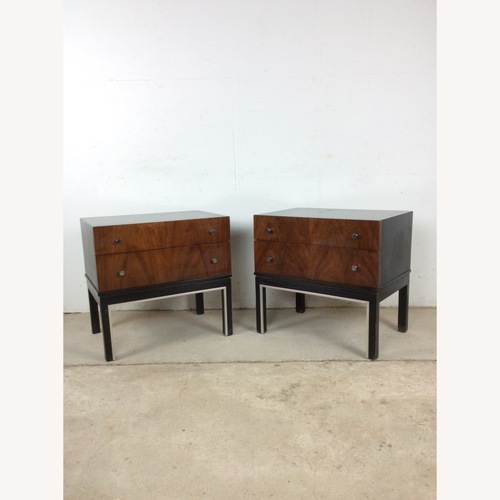 Used Pair Mid Century Nightstands with Chrome Accents for sale on AptDeco