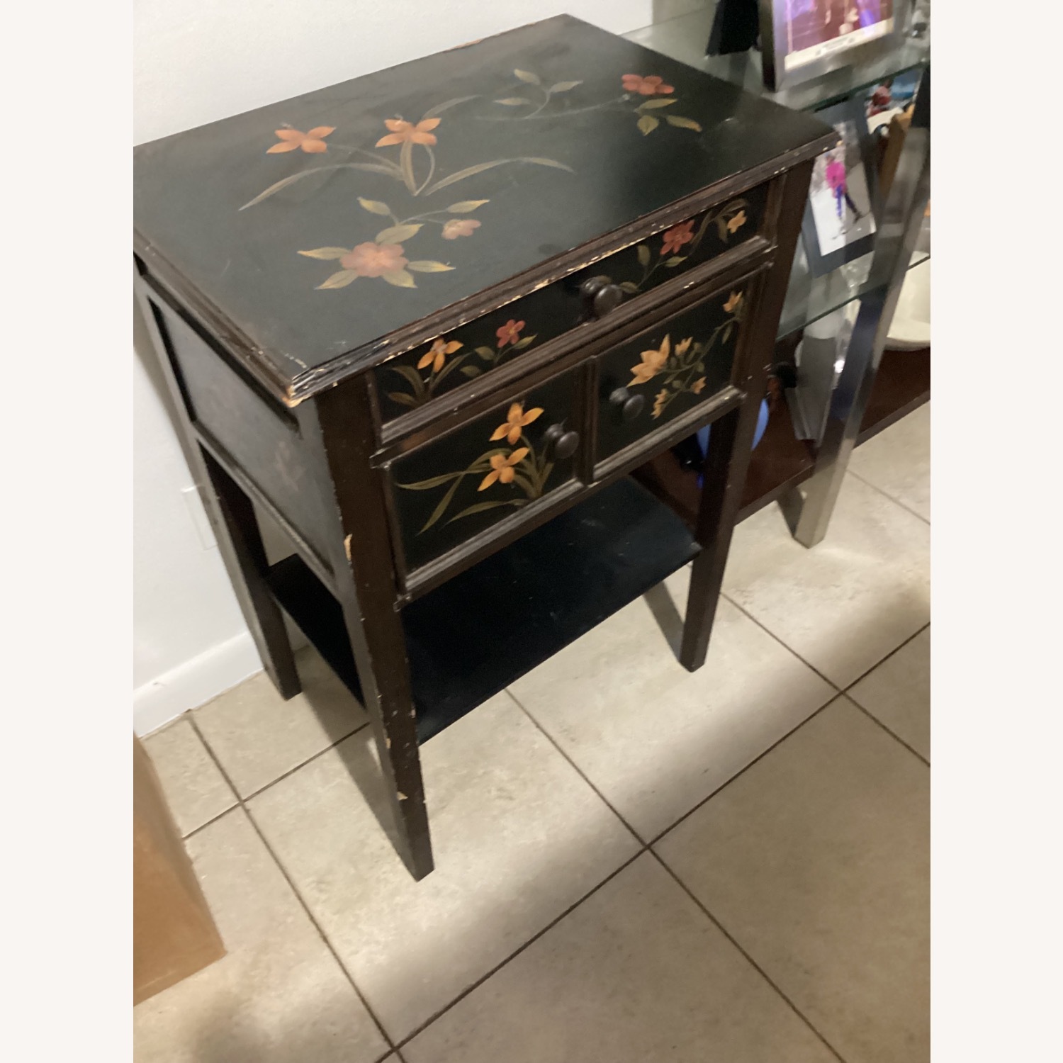 Antique Dark Brown Wood Side Table - image-2