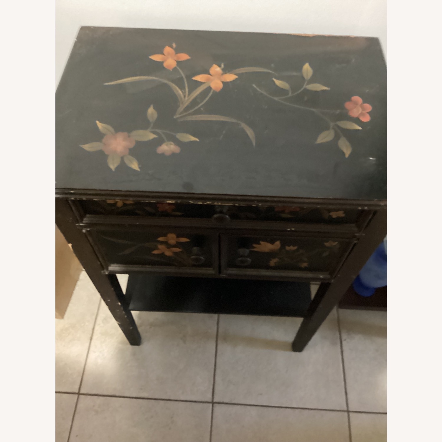 Antique Dark Brown Wood Side Table - image-3