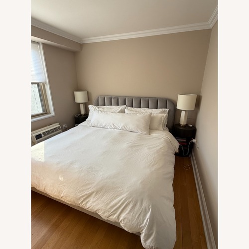 Used Wayfair Light Gray Velvet King Bed for sale on AptDeco