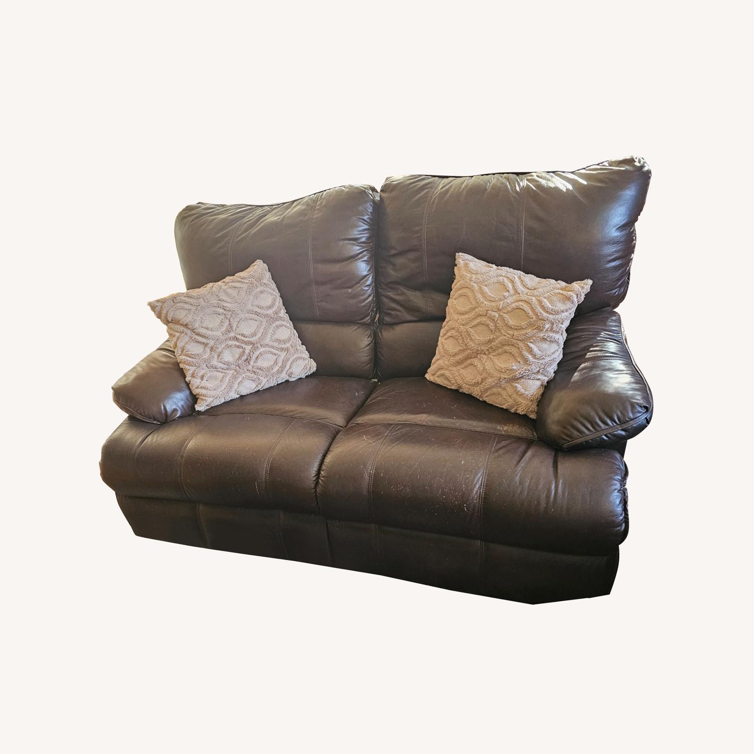 Dark Brown Leather Loveseat - image-0
