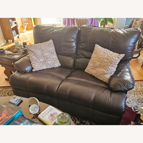 Used Dark Brown Leather Loveseat for sale on AptDeco