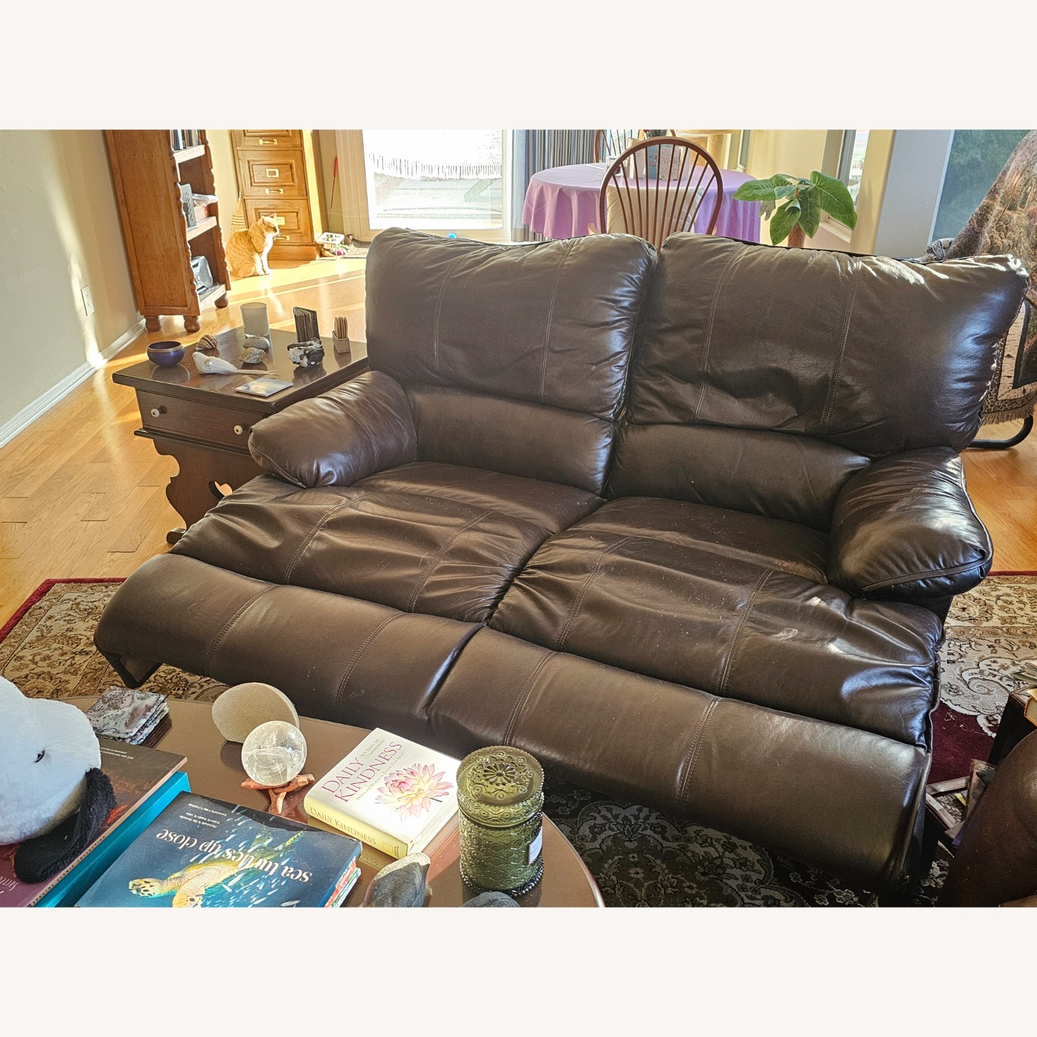 Dark Brown Leather Loveseat - image-2