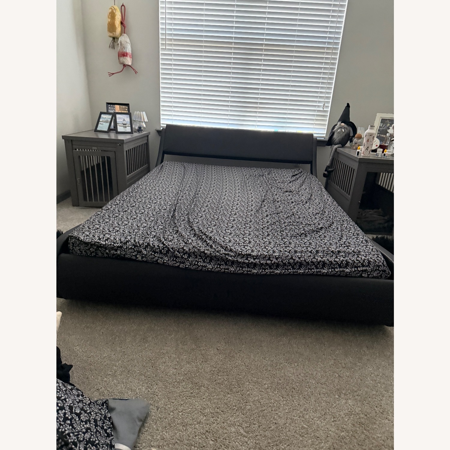 Black Faux Leather Queen Bed - image-1