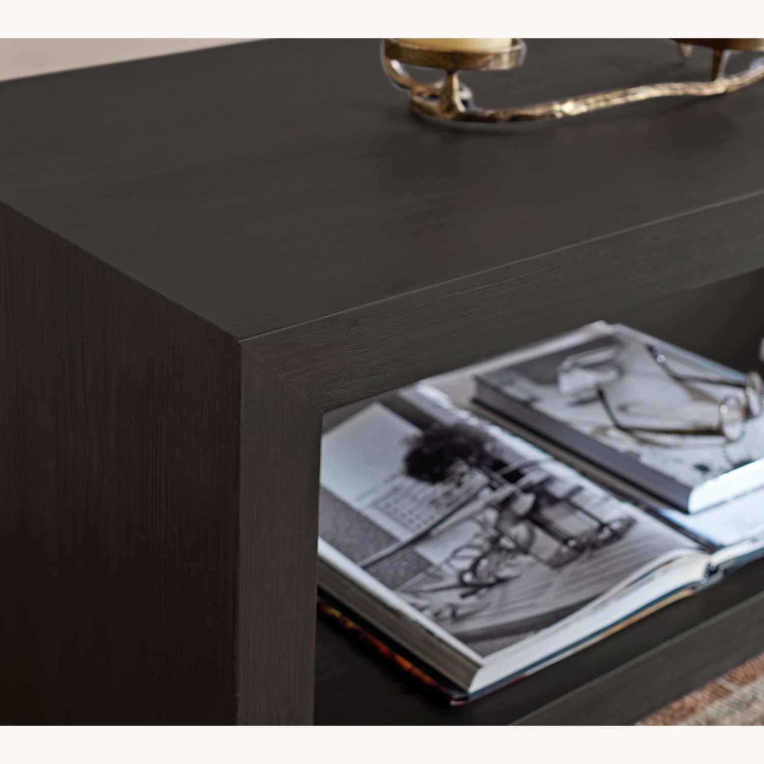 Pottery Barn Folsom Black Wood Coffee Table 58” - image-4