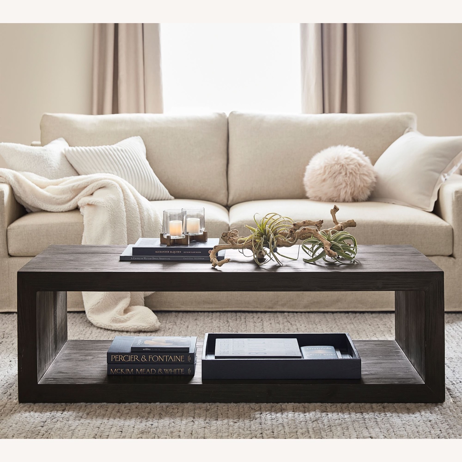 Pottery Barn Folsom Black Wood Coffee Table 58” - image-2