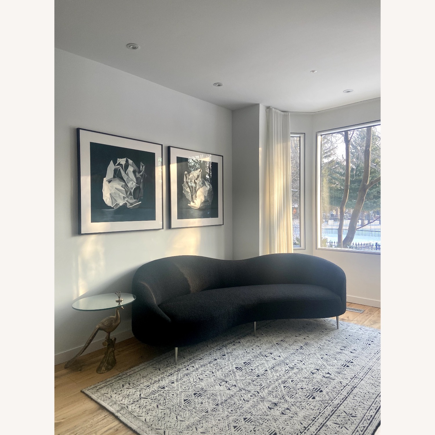 CB2 Curvo Black Fabric 3+ Seater Sofa - image-6