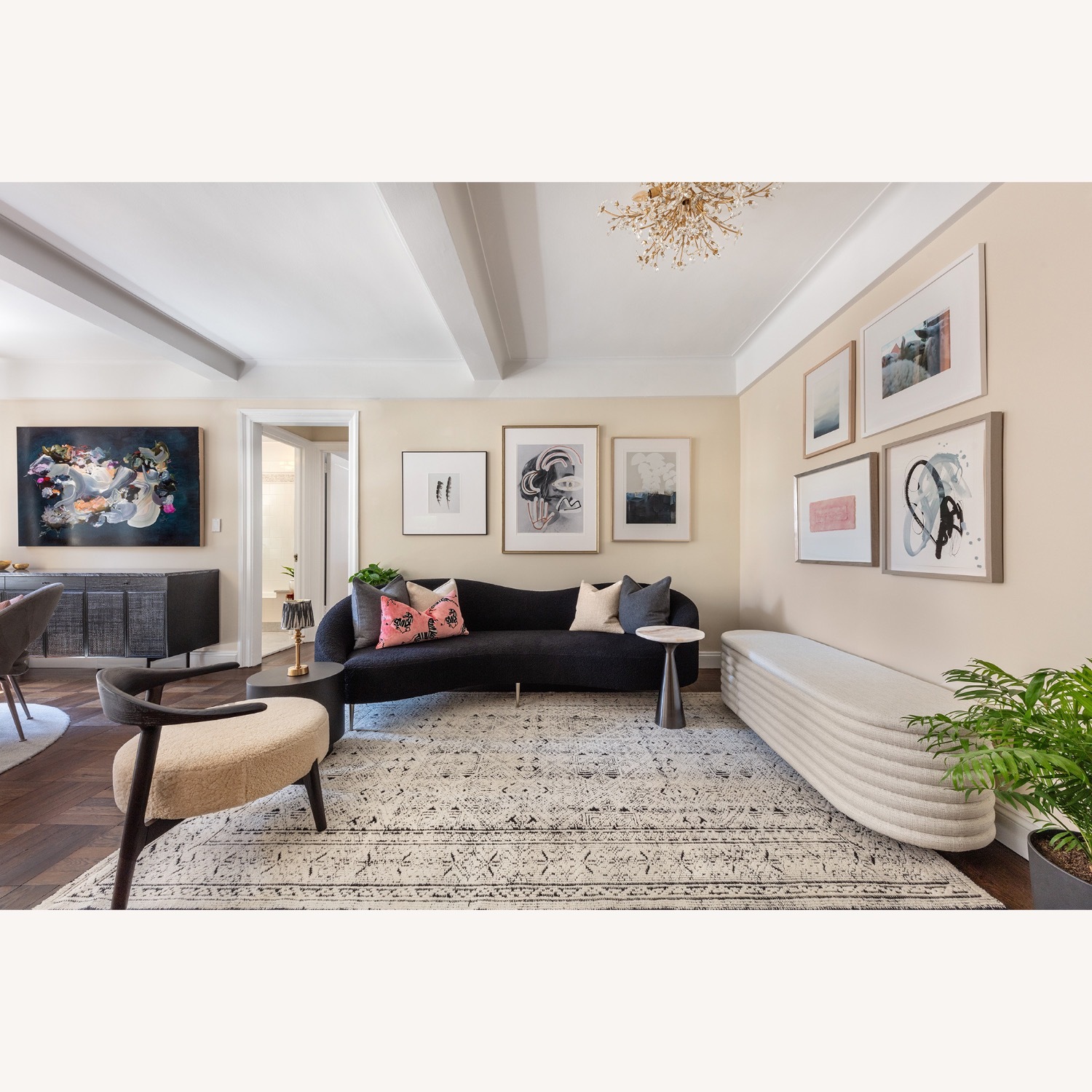 CB2 Curvo Black Fabric 3+ Seater Sofa - image-4