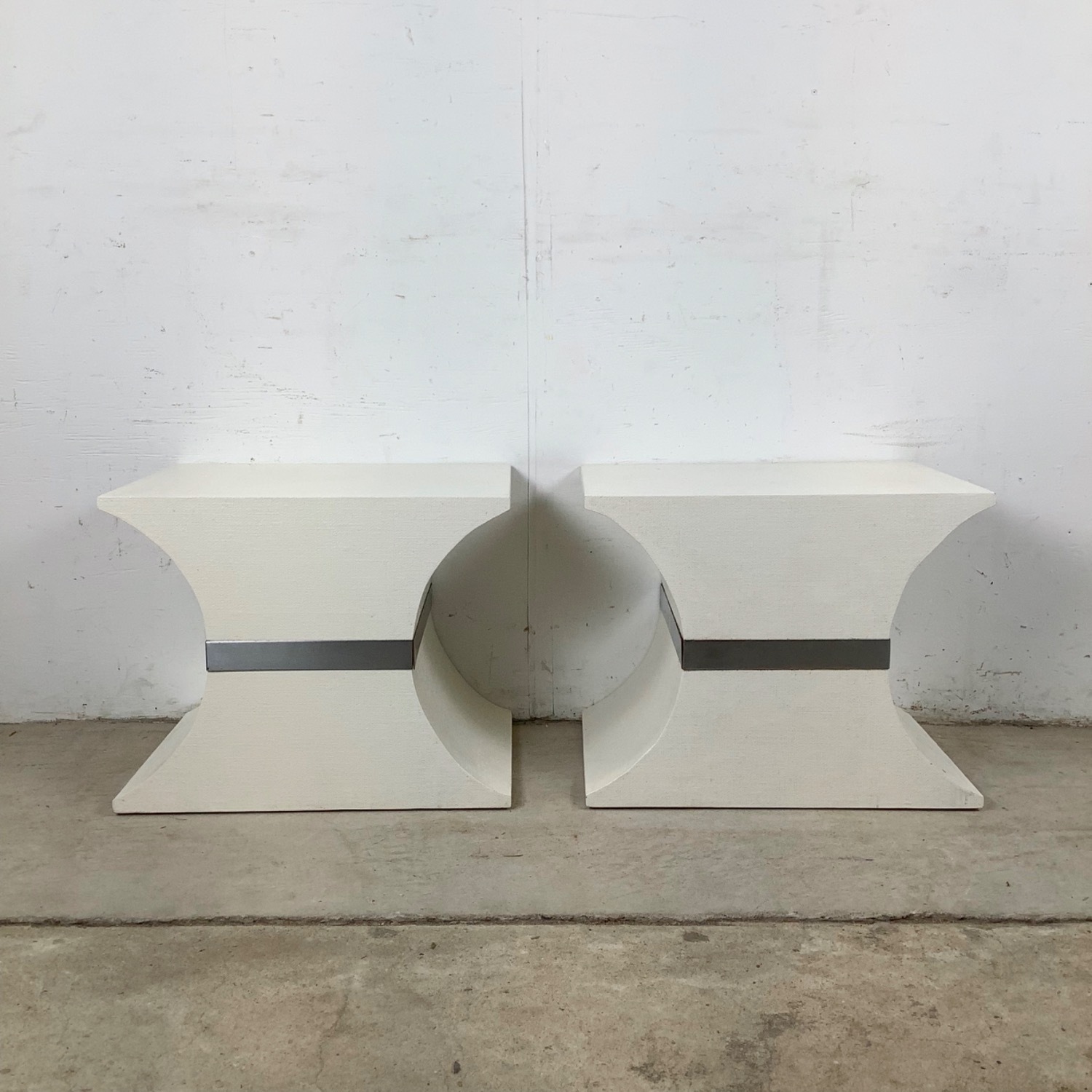 Pair of Sculptural Grasscloth Hourglass Pedestals - image-2