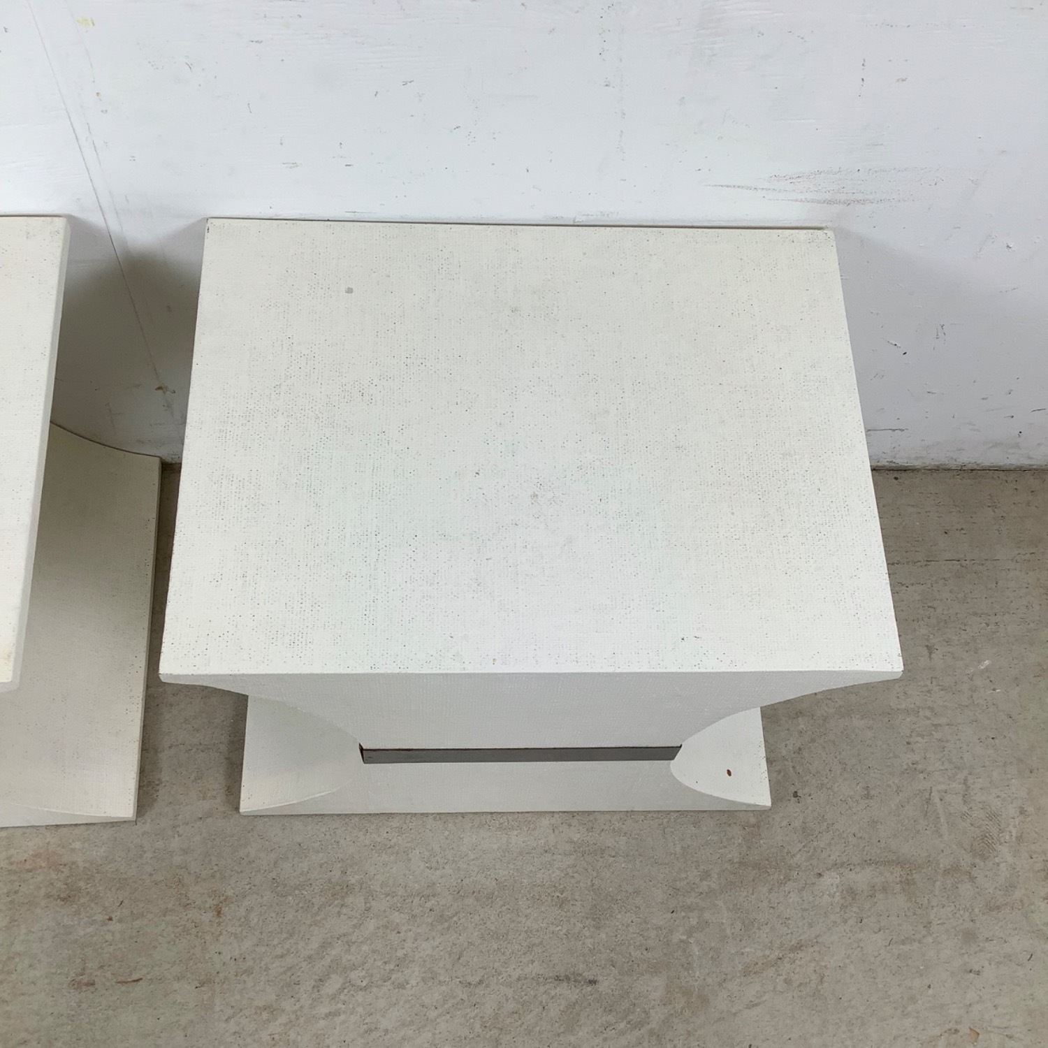 Pair of Sculptural Grasscloth Hourglass Pedestals - image-4