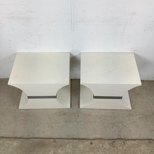 Used Pair of Sculptural Grasscloth Hourglass Pedestals for sale on AptDeco