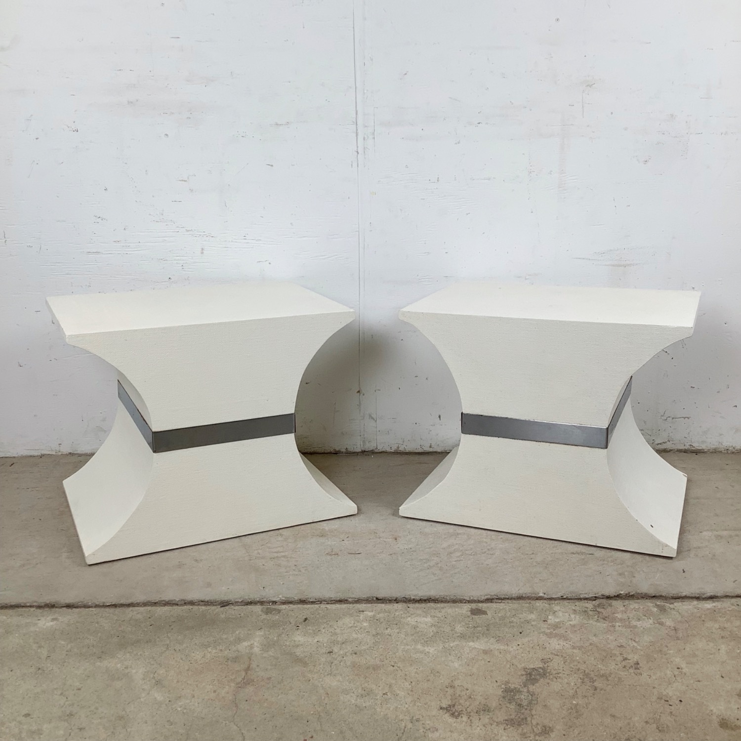 Pair of Sculptural Grasscloth Hourglass Pedestals - image-5