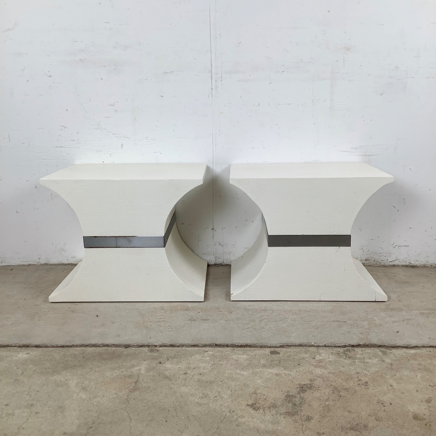 Pair of Sculptural Grasscloth Hourglass Pedestals - image-9