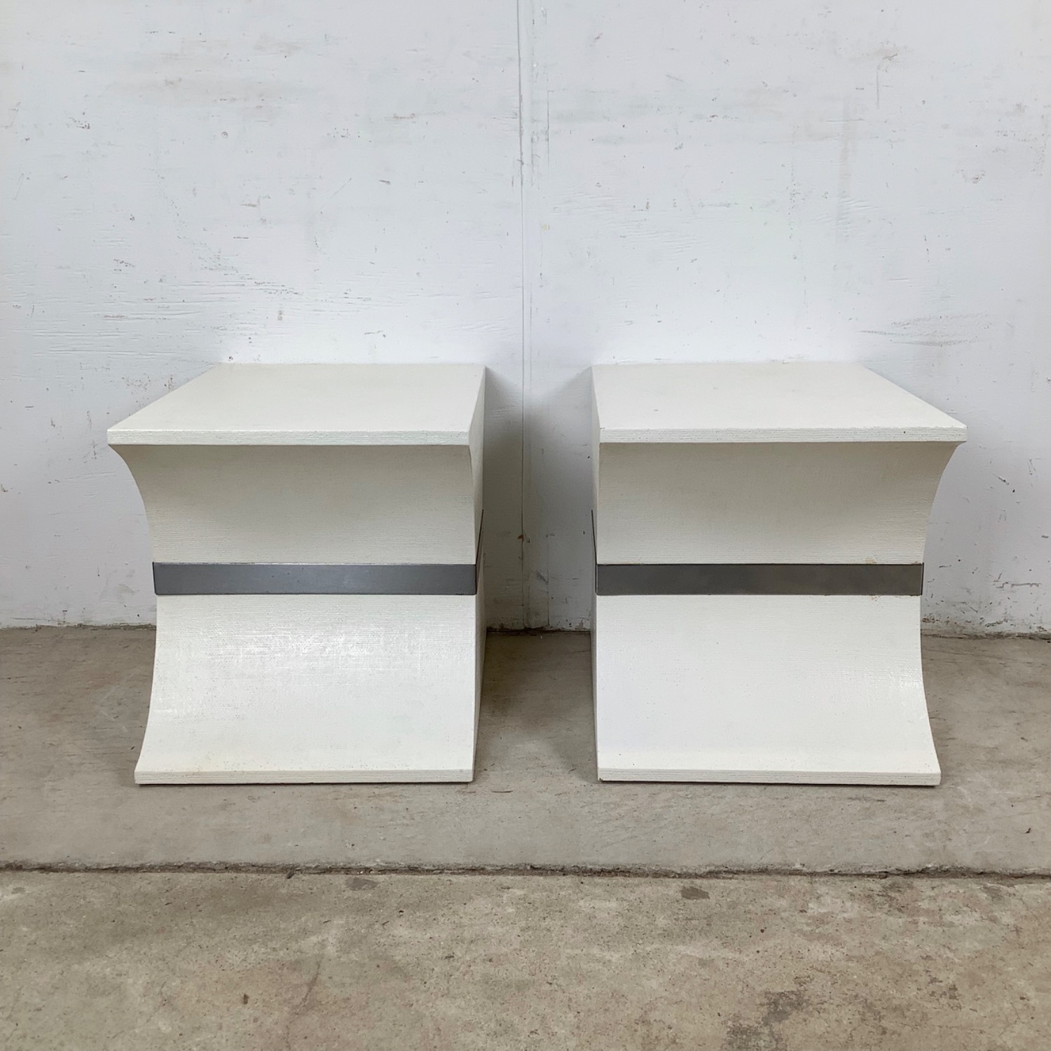 Pair of Sculptural Grasscloth Hourglass Pedestals - image-10