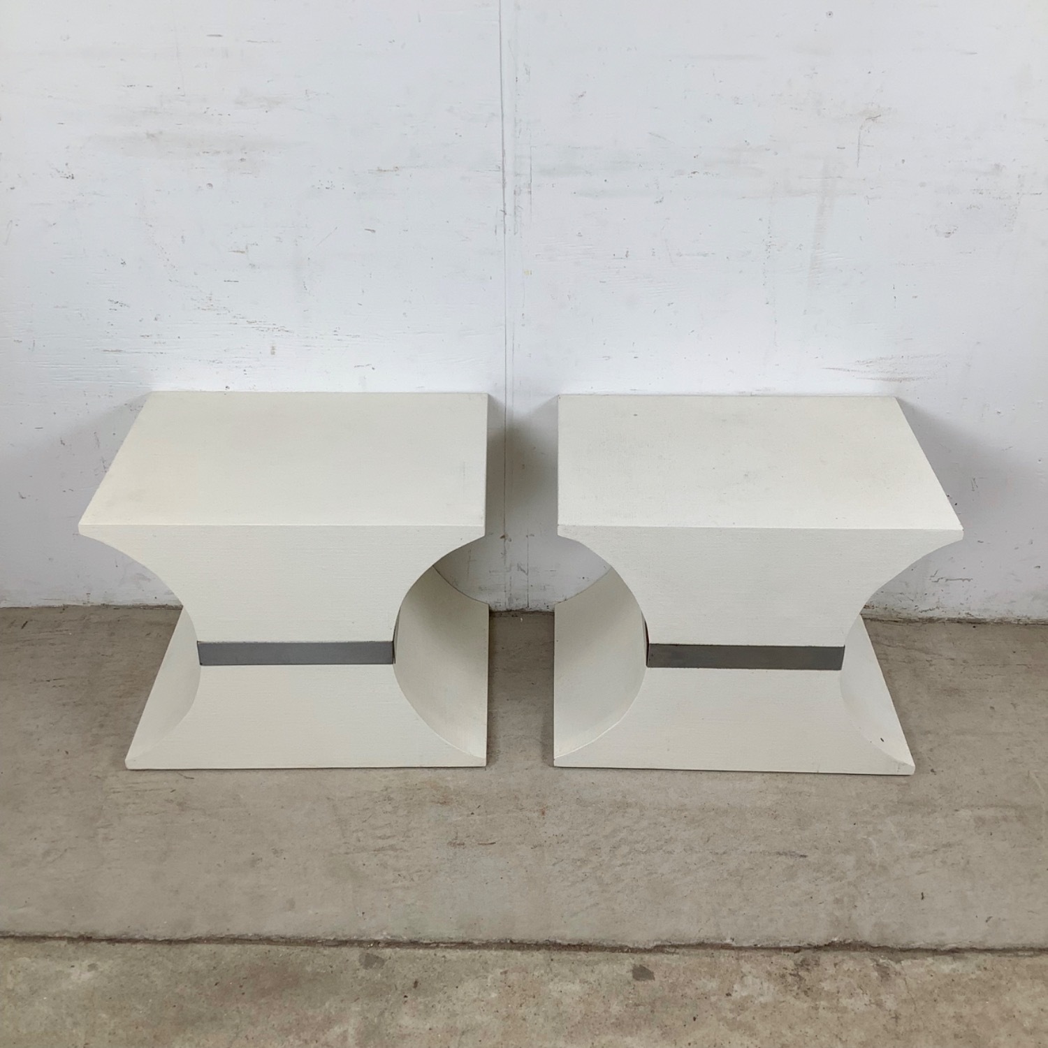 Pair of Sculptural Grasscloth Hourglass Pedestals - image-17