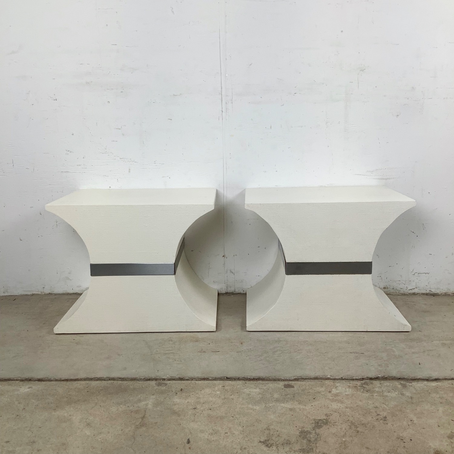 Pair of Sculptural Grasscloth Hourglass Pedestals - image-18