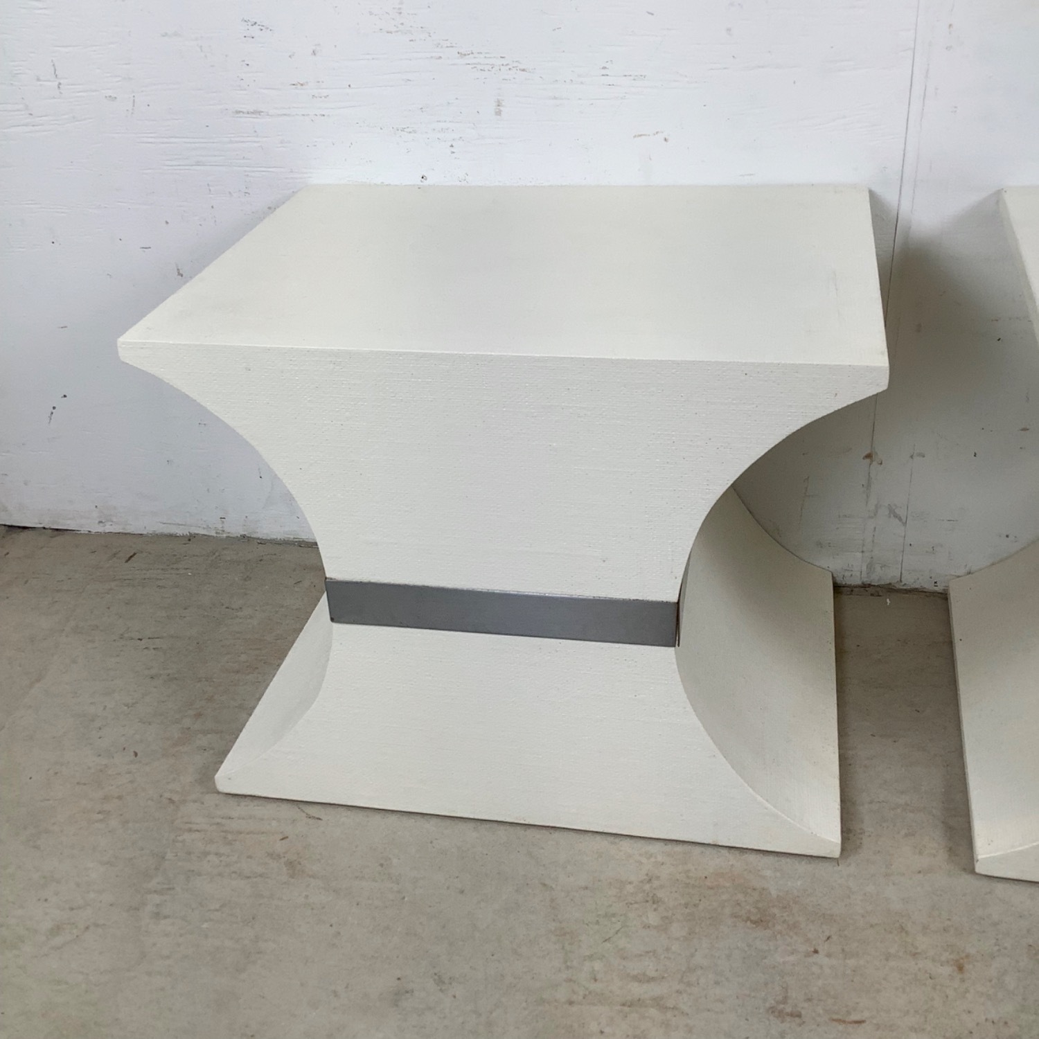 Pair of Sculptural Grasscloth Hourglass Pedestals - image-6