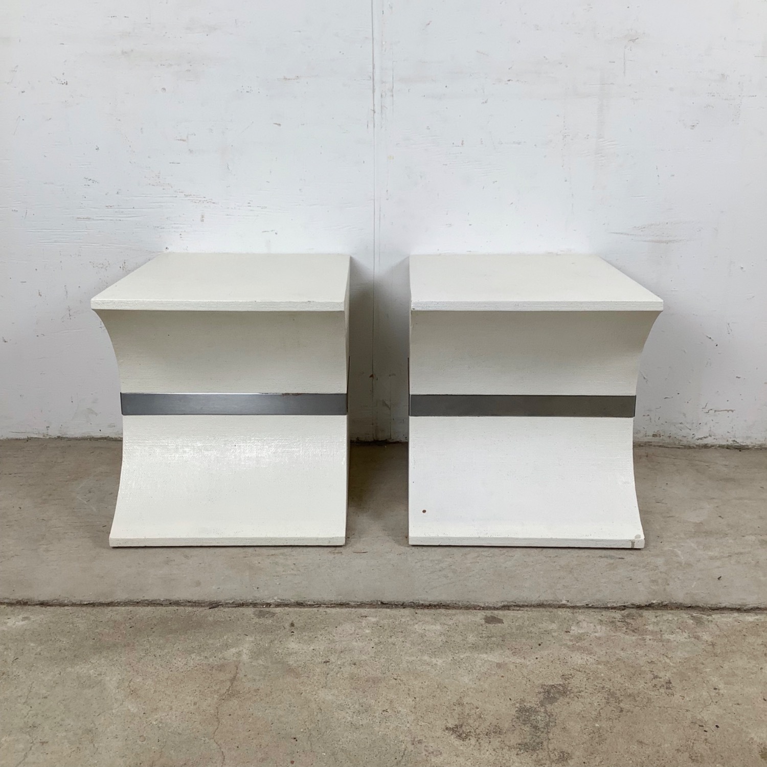 Pair of Sculptural Grasscloth Hourglass Pedestals - image-8