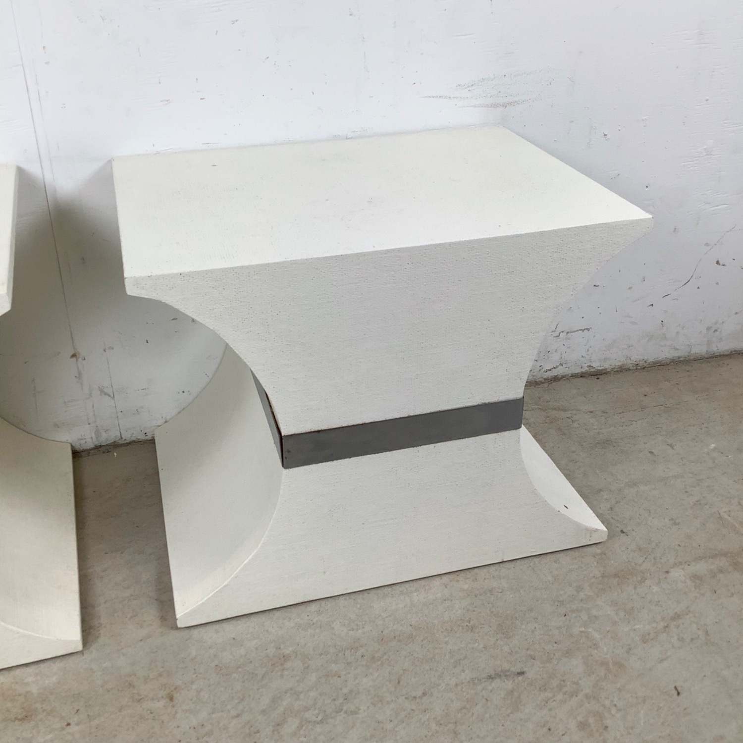 Pair of Sculptural Grasscloth Hourglass Pedestals - image-7