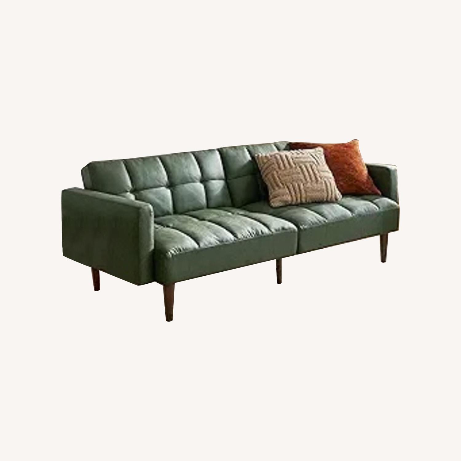 Leather Futon Sofa Bed Green  - image-0