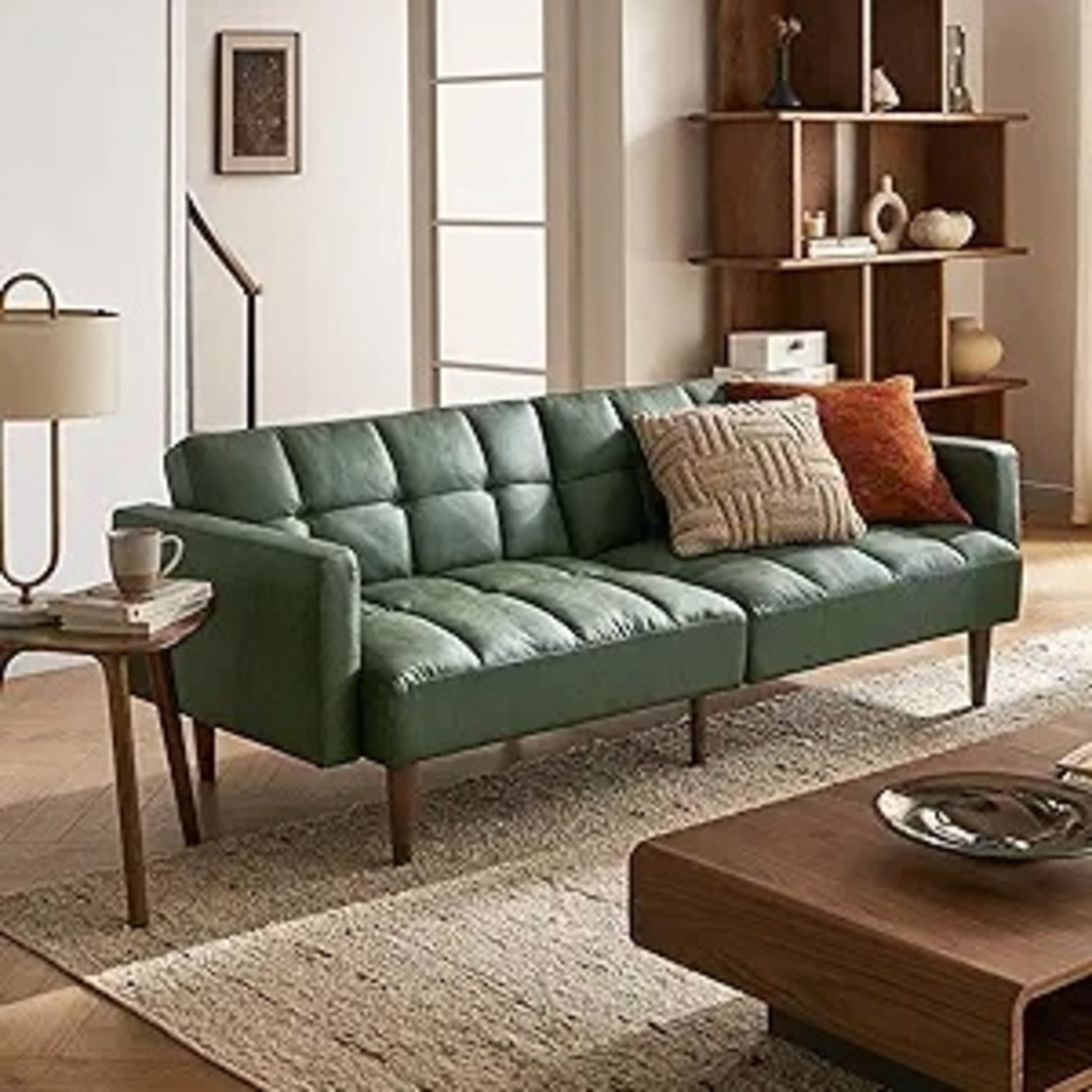 Leather Futon Sofa Bed Green  - image-6