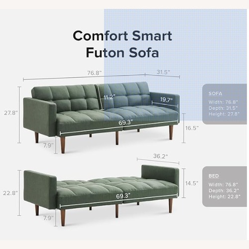 Used Leather Futon Sofa Bed Green for sale on AptDeco