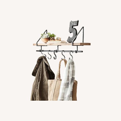 Used Pottery Barn Lucy Mango Wood Shelf With Hooks  for sale on AptDeco