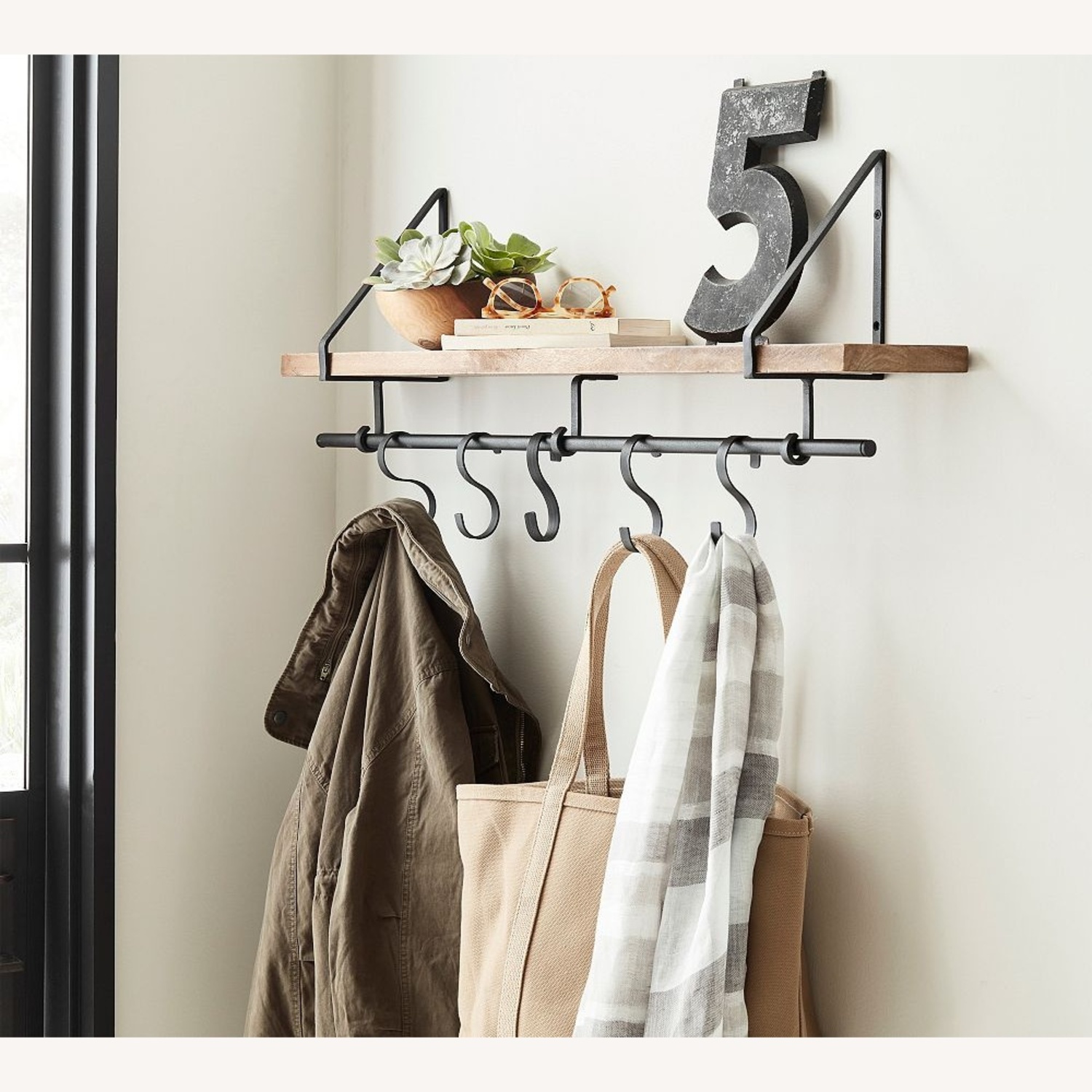 Pottery Barn Lucy Mango Wood Shelf With Hooks - image-5