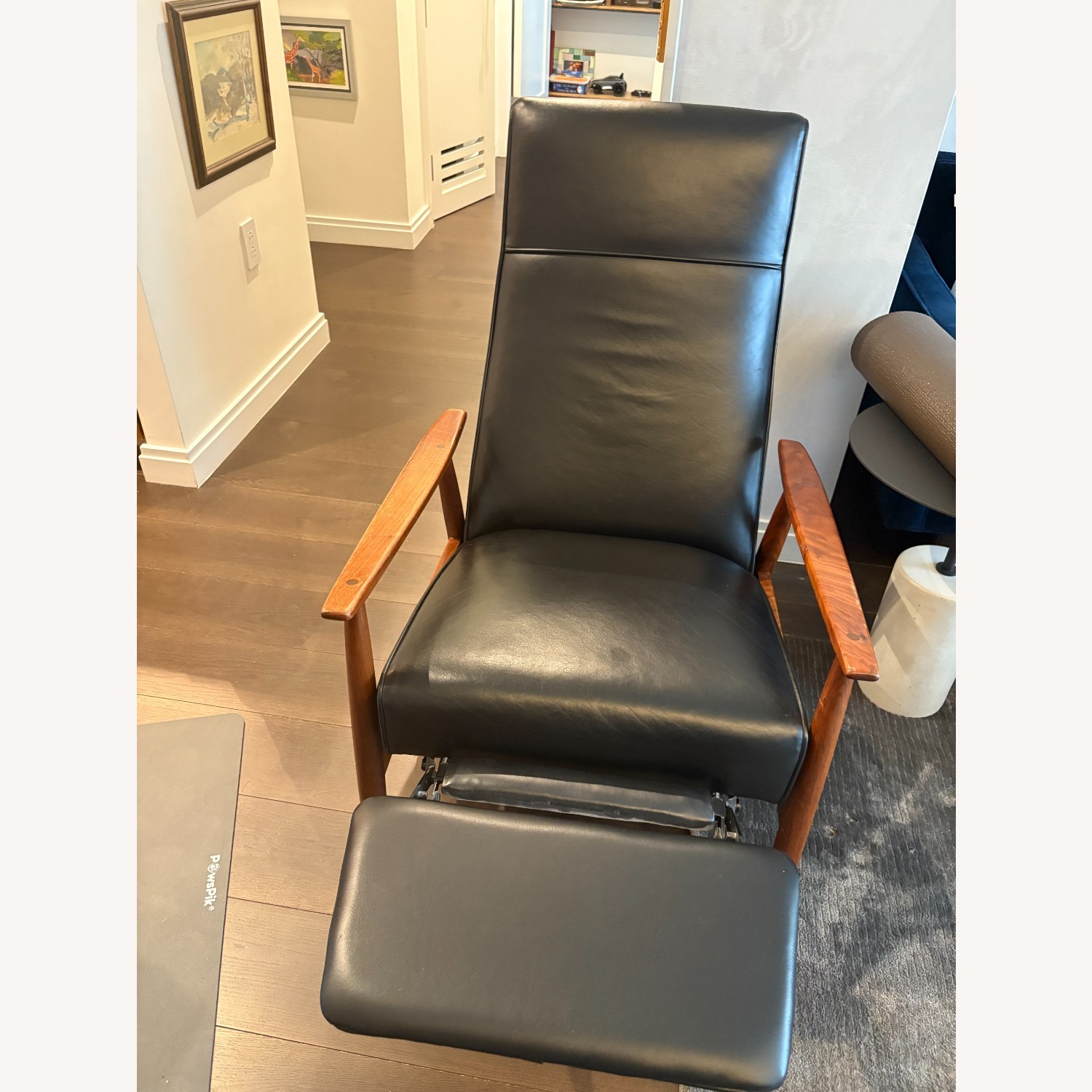 Milo Baughman Recliner 74 Black Leather Recliner - image-2