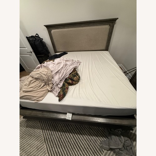 Used Light Gray Wood King Bed for sale on AptDeco